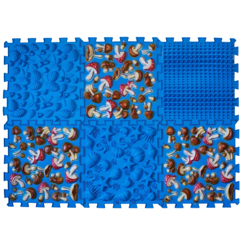 Masážní ortopedické podložky "Puzzle Mix" 6 modulů Modrá houba