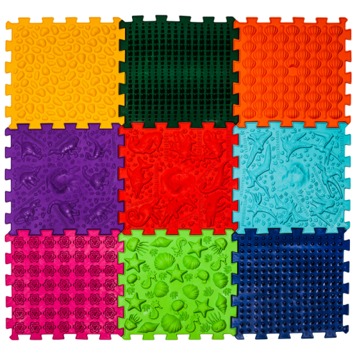 Masážní podložka Ortek Dinosauři Puzzle 9 prvků + 6 trojúhelníků