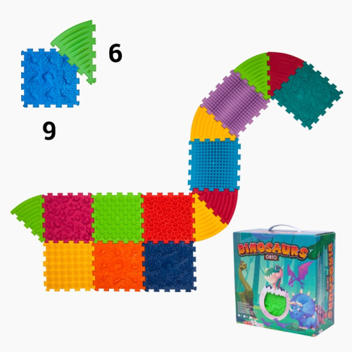 Masážní podložka Ortek Dinosauři Puzzle 9 prvků + 6 trojúhelníků