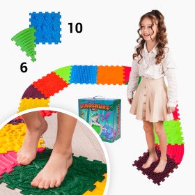 Masážní podložka Ortek Dinosauři Puzzle 10 prvků + 6 trojúhelníků 