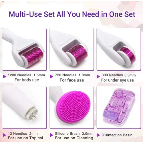 Derma roller pro mikrojehličkování 6 v 1 na obličej a tělo