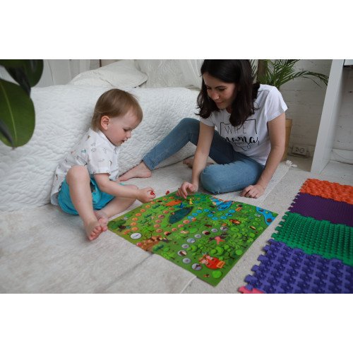 Masážní ortopedická podložka Ortek "Puzzle Mix" 8 modulů + Hra "Lesní dobrodružství" + dárek
